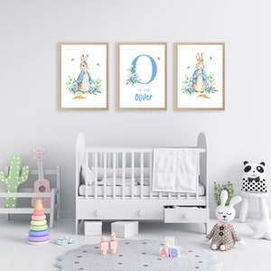 Personalized Baby Name Wall Print Watercolor Peter Rabbit Blue Monogram ...