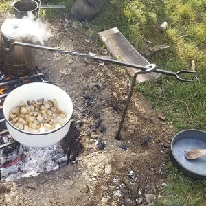 HAND FORGED campfire squirrel cooker fire irons