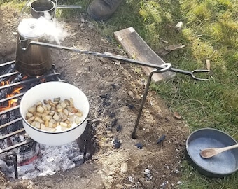 HAND FORGED campfire squirrel cooker fire irons