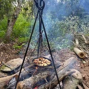 XL heavy duty forged camp cooking tripod holds OVER 95 POUNDS! seen on tv's dinner: impossible