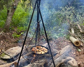 XL heavy duty forged camp cooking tripod holds OVER 95 POUNDS! seen on tv's dinner: impossible