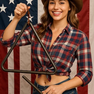 Hand Forged Dinner Triangle – Iron Dinner Bell with Clear Ring, Rustic Farm & Camp Signal