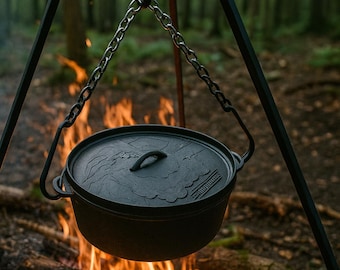 Hand Forged Adjustable Hook & Chain – Campfire Dutch Oven Cooking Set, Heavy Duty Iron Gear