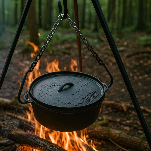 Hand Forged Adjustable Hook & Chain – Campfire Dutch Oven Cooking Set, Heavy Duty Iron Gear