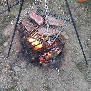 XL heavy duty forged camp cooking tripod holds OVER 95 POUNDS! seen on tv's , fallout, dinner: impossible image 4