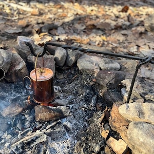 HAND FORGED campfire squirrel cooker fire irons