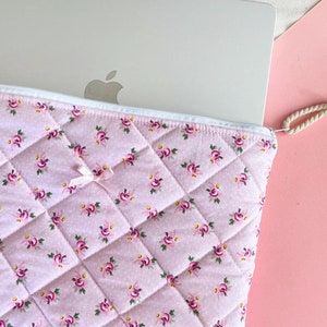 Pink Floral Laptop Sleeve, Quilted Laptop Bag, MacBook Case 13-16 inch