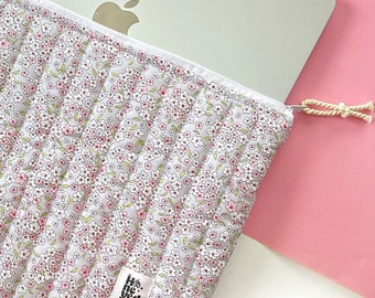 Laptop Bag, Pink Floral Quilted Laptop iPad tablet sleeve, MacBook Sleeve, Cute Laptop Case, Laptop Sleeve, Computer Sleeve, Gift for Her