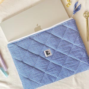 Gingham Laptop Sleeve: Quilted Cotton Macbook Case, iPad Sleeve