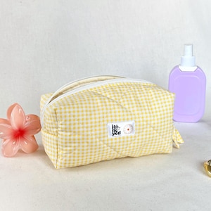 Butter Yellow Floral Makeup Bag: Cotton Cosmetic Travel Pouch