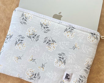 Laptop Sleeve, Floral Linen Laptop Skin, iPad tablet sleeve with cotton lining, MacBook Sleeve, Minimal Laptop Case,Laptop Bag 13 14 15 inch