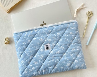 Funda acolchada azul para portátil, funda de algodón para MacBook, funda floral para ordenador