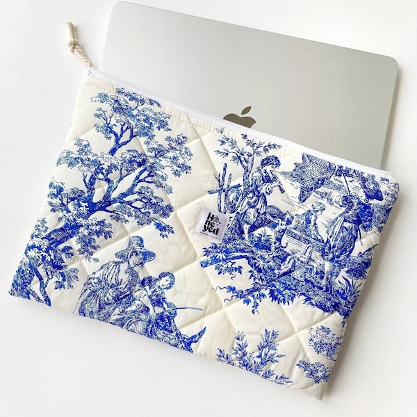 Gesteppte Laptophülle, Blaues gemütliches Muster Laptop-iPad-Tablet-Hülle, MacBook-Hülle, ästhetische Laptophülle, Laptoptasche, Muttertagsgeschenk