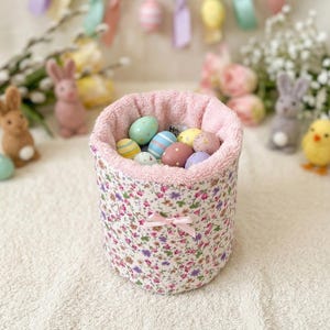 Cesta de Pascua acolchada, Cubos de búsqueda de huevos de Pascua con conejitos, Regalo de vacaciones de primavera, Cesta de almacenamiento para niños, Regalo para niños, Regalo de búsqueda de huevos de Pascua para niños