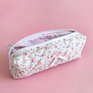 Pencil Case, Pink Flowers Pencil Case, Aesthetic Pencil Pouch, Ribbon Pen Case, Zipper Pouch, Coquette Pouch, Back to School gifts