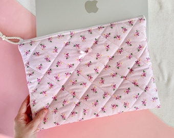 Etui na laptopa Pink Ribbon, puchaty pokrowiec na MacBooka, pikowana torba na laptopa, etui na MacBooka 13-16 cali