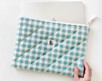 Quilted Gingham Laptop Sleeve, Padded Macbook Case (13-15 Inch), Laptop Cover Gift