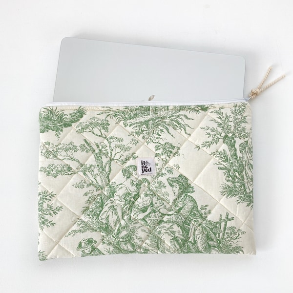 Sac pour ordinateur portable, housse matelassée verte pour tablette iPad avec doublure en coton, housse MacBook, étui esthétique pour ordinateur portable, housse pour ordinateur portable, cadeau pour elle