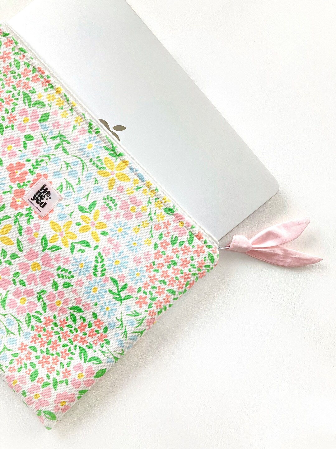 Pink Floral Laptop Sleeve, Laptop iPad Tablet Sleeve With Cotton Lining