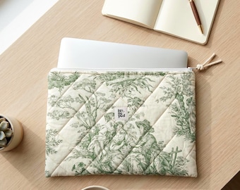 Laptop Sleeve Toile de Jouy, Quilted Laptop Sleeve, iPad tablet case, MacBook 13-15 inch sleeve, Gift for her