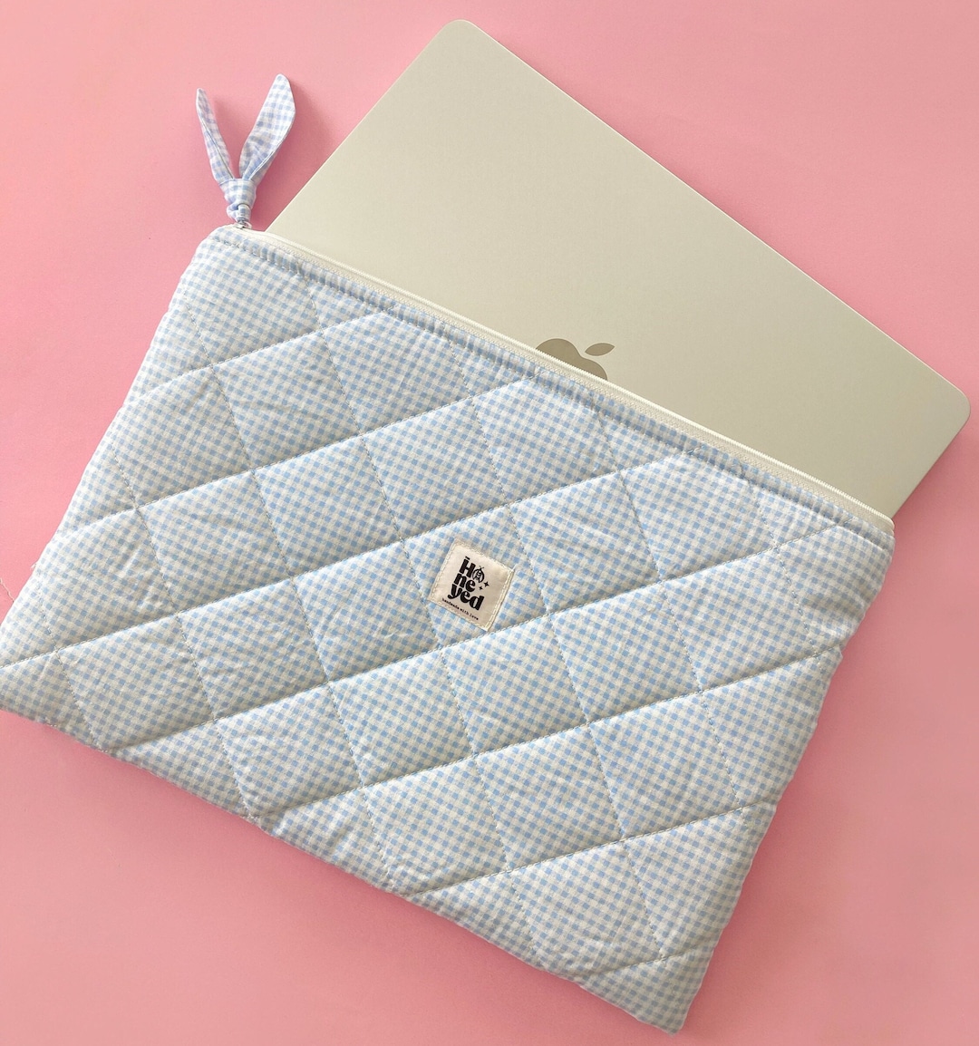 Laptop Bag, Blue and White Quilted Laptop iPad Tablet Sleeve, Puffy Laptop Sleeve MacBook Sleeve