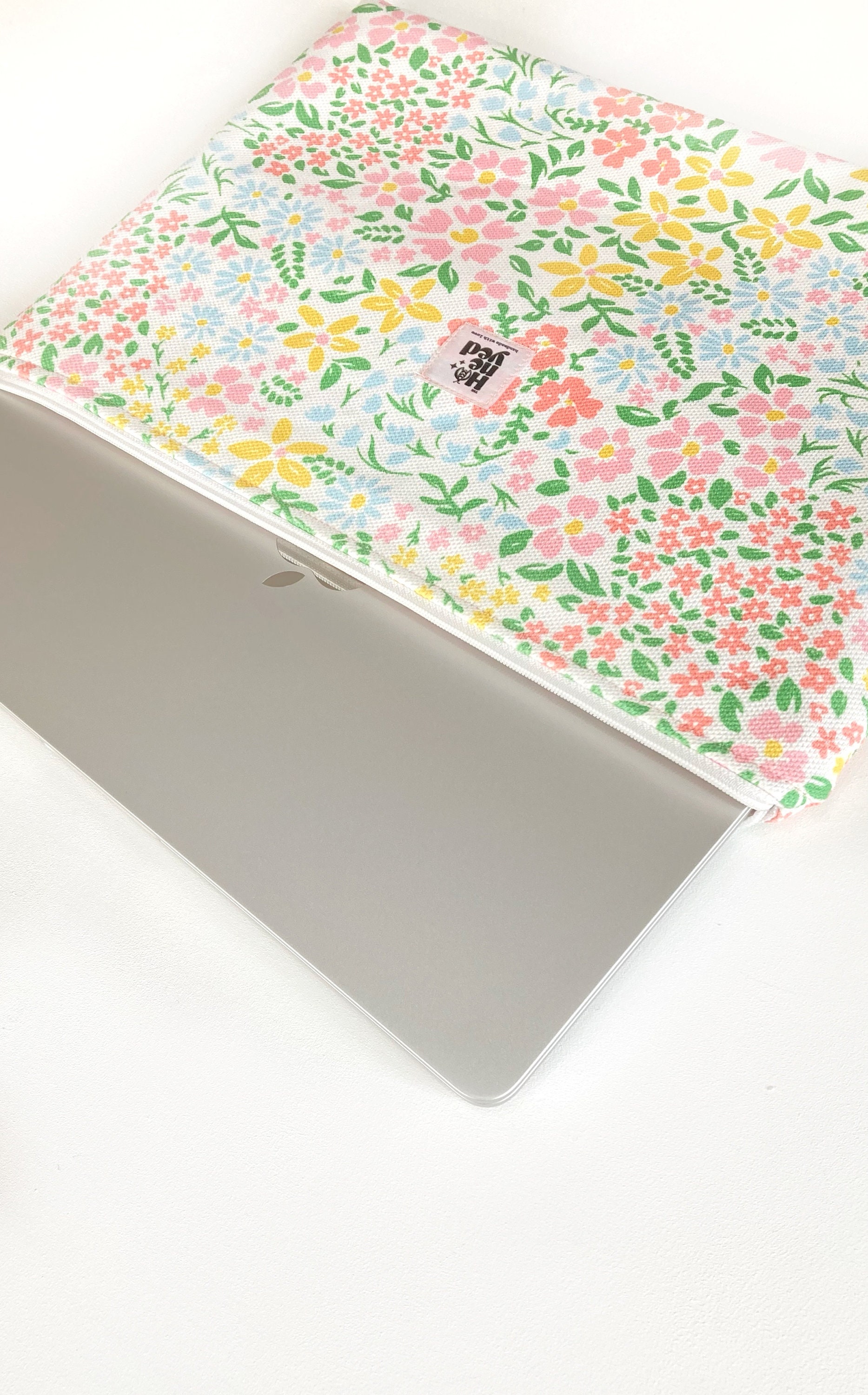 Pink Floral Laptop Sleeve, Laptop iPad Tablet Sleeve With Cotton Lining