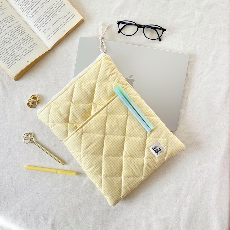 Laptop Sleeve With Pocket, Butter Yellow Quilted MacBook Sleeve 13-15 ...