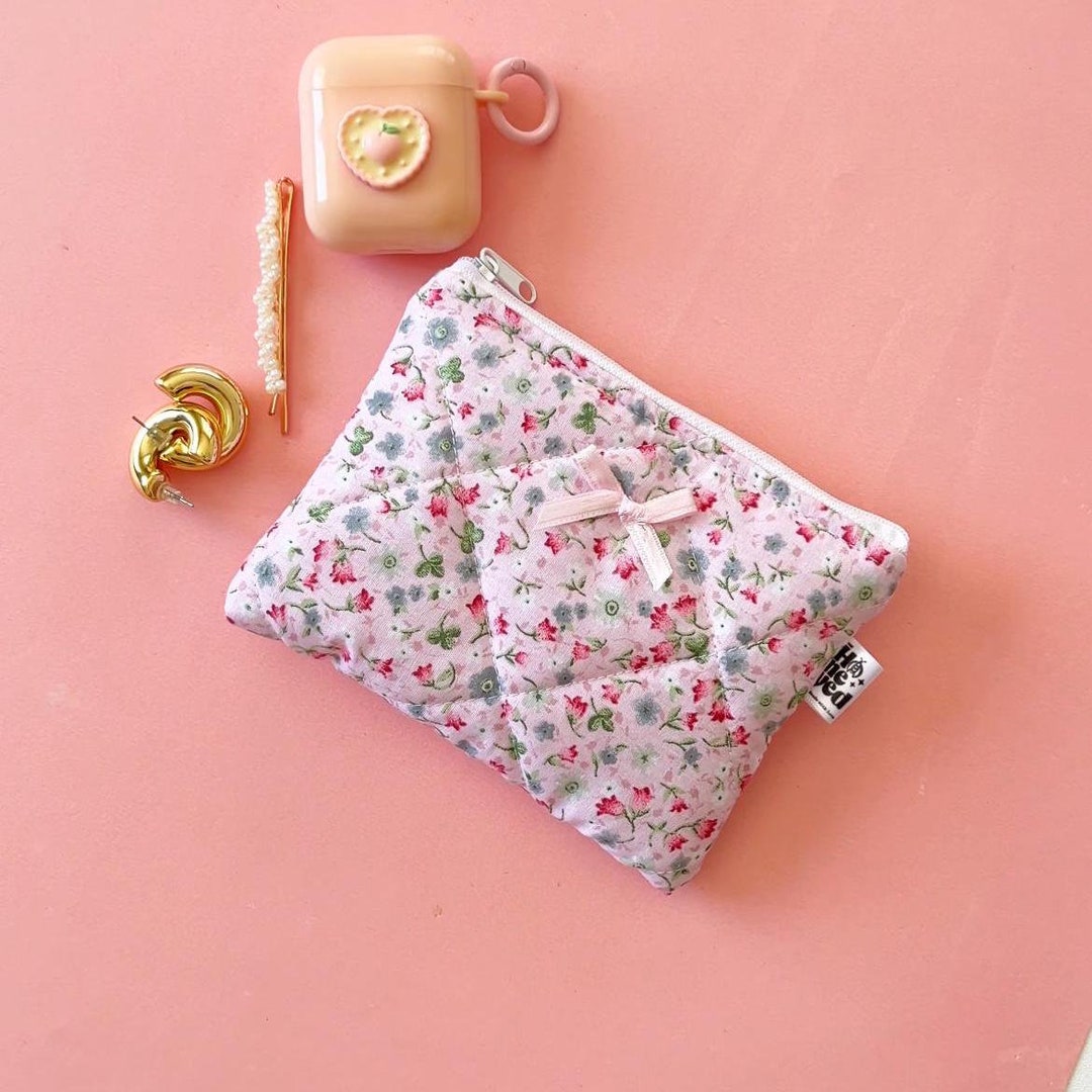 Pink Mini Pouch Mini Pink Floral Zipper Pouch, Pink Coin Purse, Puffy Travel Bag - Etsy