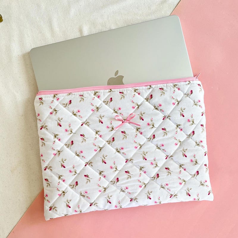 Pink - Handmade Quilted Cotton Laptop Bag 28