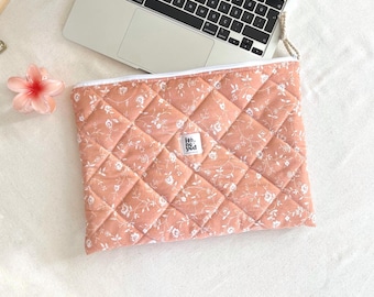 Etui na laptopa, etui na Macbooka 13-15 cali, pikowana torba na laptopa, etui na iPada/tablet w kolorze brzoskwiniowo-pastelowym, prezenty dla niej