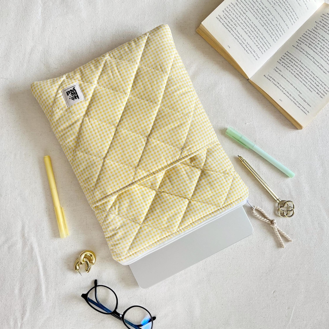 Laptop Sleeve With Pocket, Butter Yellow Quilted MacBook Sleeve 13-15 ...