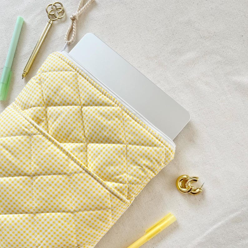 Laptop Sleeve With Pocket, Butter Yellow Quilted MacBook Sleeve 13-15 ...