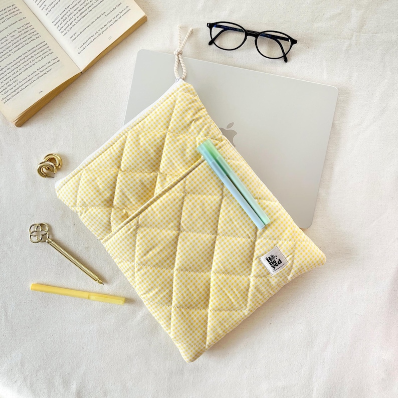 Laptop Sleeve With Pocket, Butter Yellow Quilted MacBook Sleeve 13-15 ...