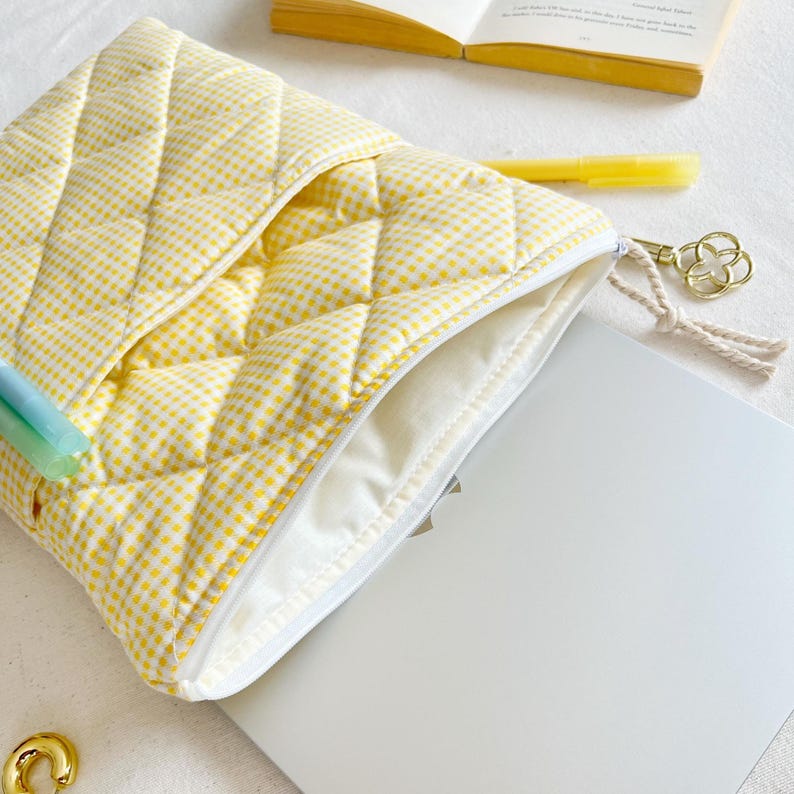 Laptop Sleeve With Pocket, Butter Yellow Quilted MacBook Sleeve 13-15 ...