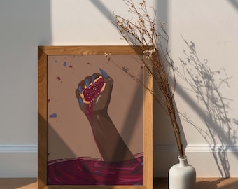 Descarga digital de pintura de naranja sanguina exprimida a mano, cítricos, arte negro, cartel de cocina, impresión de pared, arte de cocina, sur