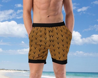 Rustic Buck Men's Swim Trunks, Gifts For Hunters, Gifts For Cowboys, Western Swim Trunks, Plus Size Swim Shorts, Big And Tall, Deer Surf