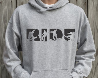 RIDE Snowboard Hoodie, Snowboard Lovers, Gifts for Snowboarders, Snowboarding Hoodie, Snowboard Hoodies, Comfy Hoodies, Plus Size Hoodies