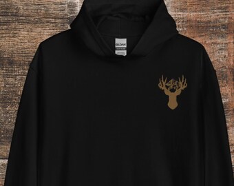 Deer Mountain Antlers Embroidered Hoodie, Gifts For Him, Gifts For Hunters, Gifts For Cowboys, For The Outdoorsman, Deer And Elk, Plus Size