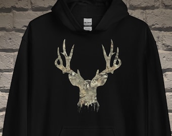 Camo Buck Hoodie, Deer Hoodie, Elk Hoodie, Antlers Hoodie, Buck Sweatshirt, Gift For Hunters, Gift For Cowboys, Hunting Hoodie, Stag