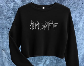 Personalized Skate Figure Skaters Silhouette Crop Sweatshirt, Figure Skating Crop Top, Soft Crop Sweatshirts, Ice Skating Crop Sweatshirts