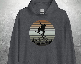 Cool Blue Retro Sunset Snowboard Hoodie, Snowboarding Hoodies, Vintage Sunset, Snowboard Hoodie, Gifts For Him, Gifts For Her, Snowboarders