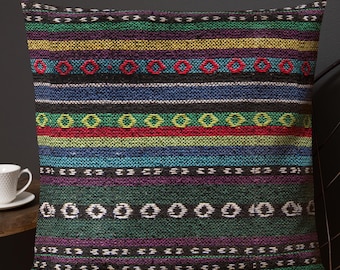 Kussen met zuidwestelijke print, kleurrijk accentkussen, westers decor, cabinedecor, kussens mix en match, zuidwestelijk kussen, kussen met tribale print