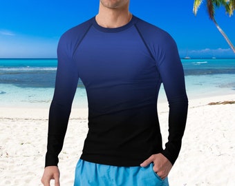 Men's Blue Black Ombre Rash Guard, Soft Rash Guard, Surf Shirt, Gifts For Surfers, Sun Protection Shirts, Sport Shirts,
