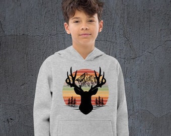 Kids Buck Antlers Sunset Hoodie, Regalos Para Niños, Sudaderas Con Sudadera Para Niños, Ciervos Y Alces, Sudaderas Occidentales Para Niños, Regalo Para Hijo, Regalo Para Hija