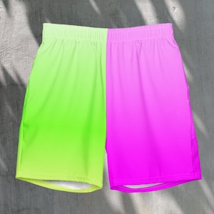 Men&#39;s Faded Neon Swim Trunks, Colorblock Swim Trunks, Gift For Him, Swim Shorts, Beach Shorts, Surf Shorts, Plus Size Swim Trunks