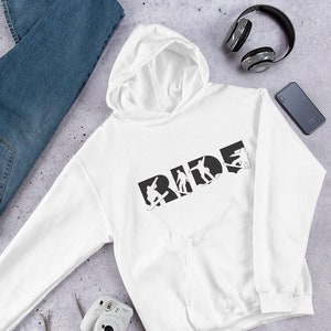 RIDE Snowboard Hoodie, Snowboard Lovers, Gifts for Snowboarders, Snowboarding Hoodie, Snowboard Hoodies, Comfy Hoodies, Plus Size Hoodies White