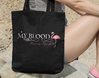 MY BLOOD Runs Rosa tygväska, Rosa Flamingos, Totes, Present till henne, Present till honom, Flamingo tygväska, Kärlek Rosa Flamingos, Flamingo Älskare Väska