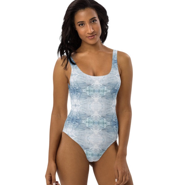 Blue & White Lace Tie-Dye One-Piece Swimsuit, Cute Swimsuits, Plus Size Swimwear, Sizes to 3X, Popular New Swimsuits, Flattering Swimsuits