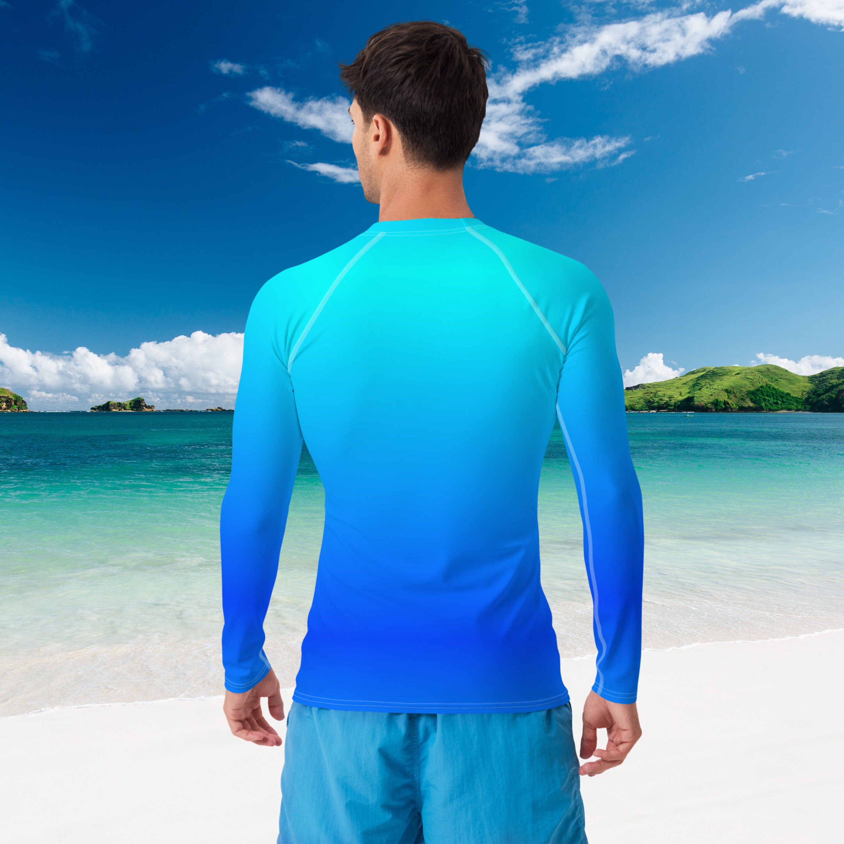 Men's Ocean Blue Ombre Rash Guard Surfing Shirt Beach Etsy