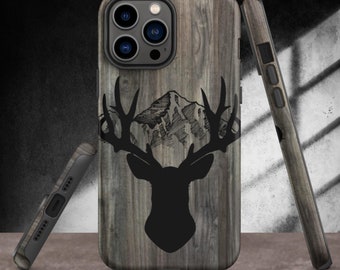 Trophy Mountain Buck Woodgrain Tough iPhone Case, Deer And Elk, Gifts For Him, For The Outdoorsman, Gift For Hunters, Buck iPhone Case, Stag